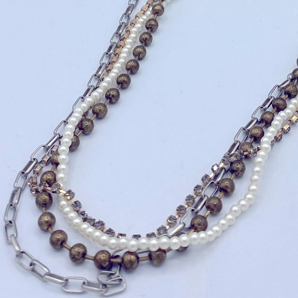 Chicos Multi Strand,Textured Long Pearl Bead Rhinestone Chain Bohemian Necklace - Picture 9 of 9